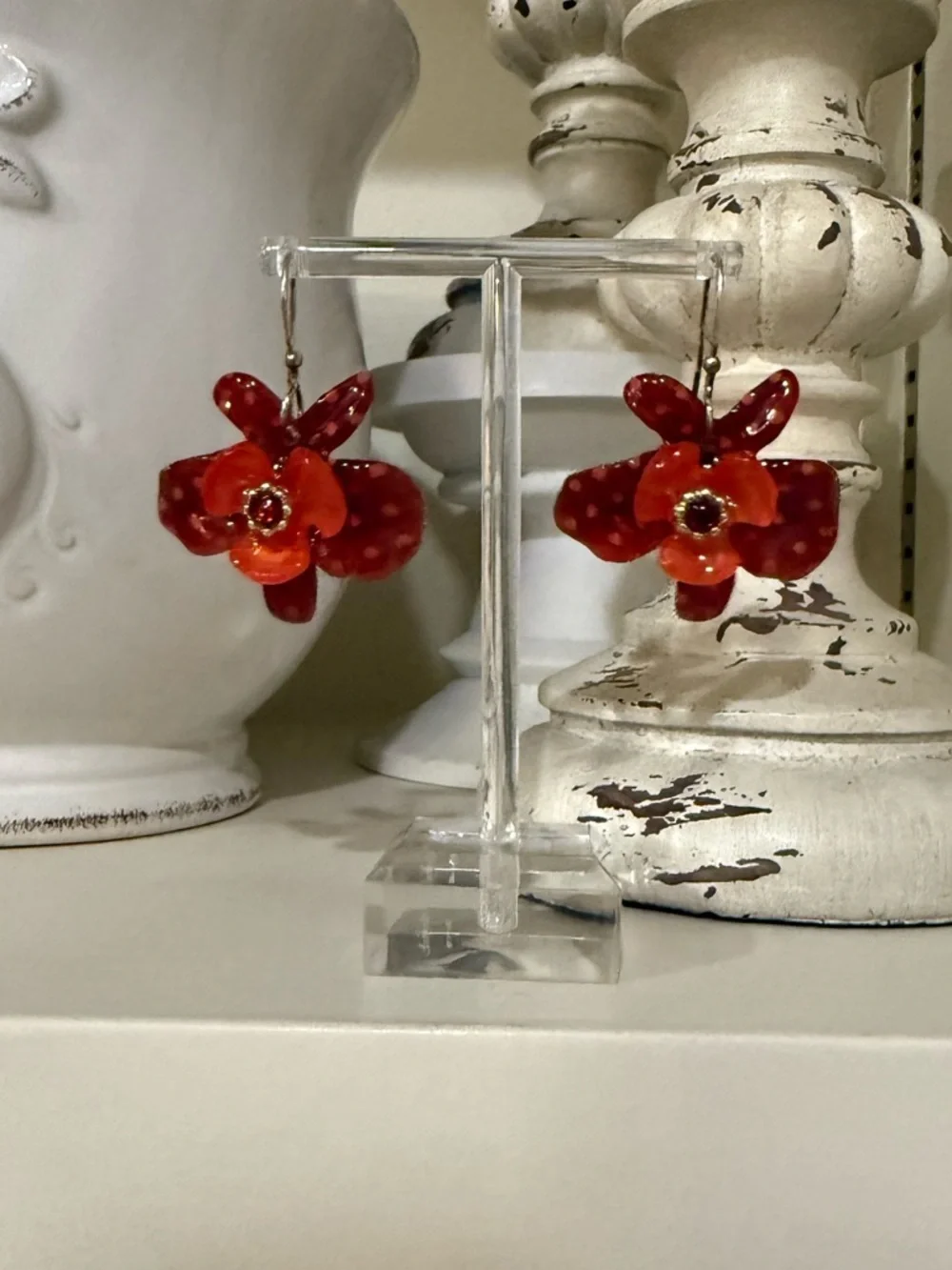 Lalo Orange and Red Resin Floral Earrings